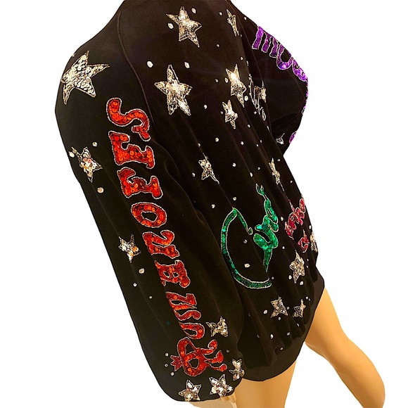 🆕 VINTAGE 80s BONNIE BOERER & CO VELVET SEQUIN HOLLYWOOD NIGHTCLUB SWEATSHIRT - Picture 7 of 16